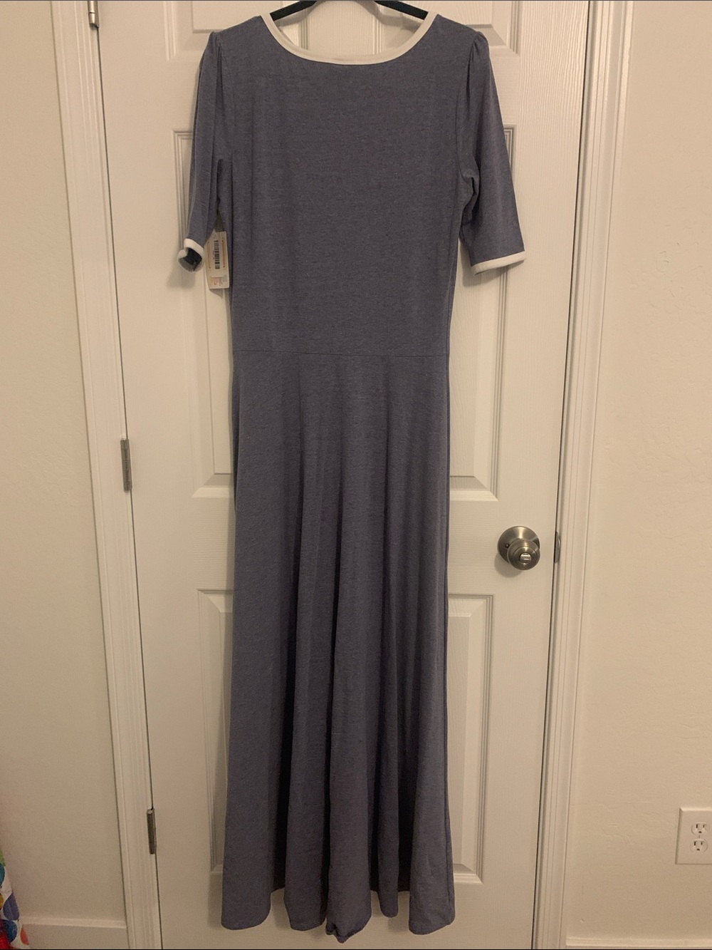 LuLaRoe Scoop-Neck Heather Blue Maxi Dress with White Trim - Picture 2 of 5
